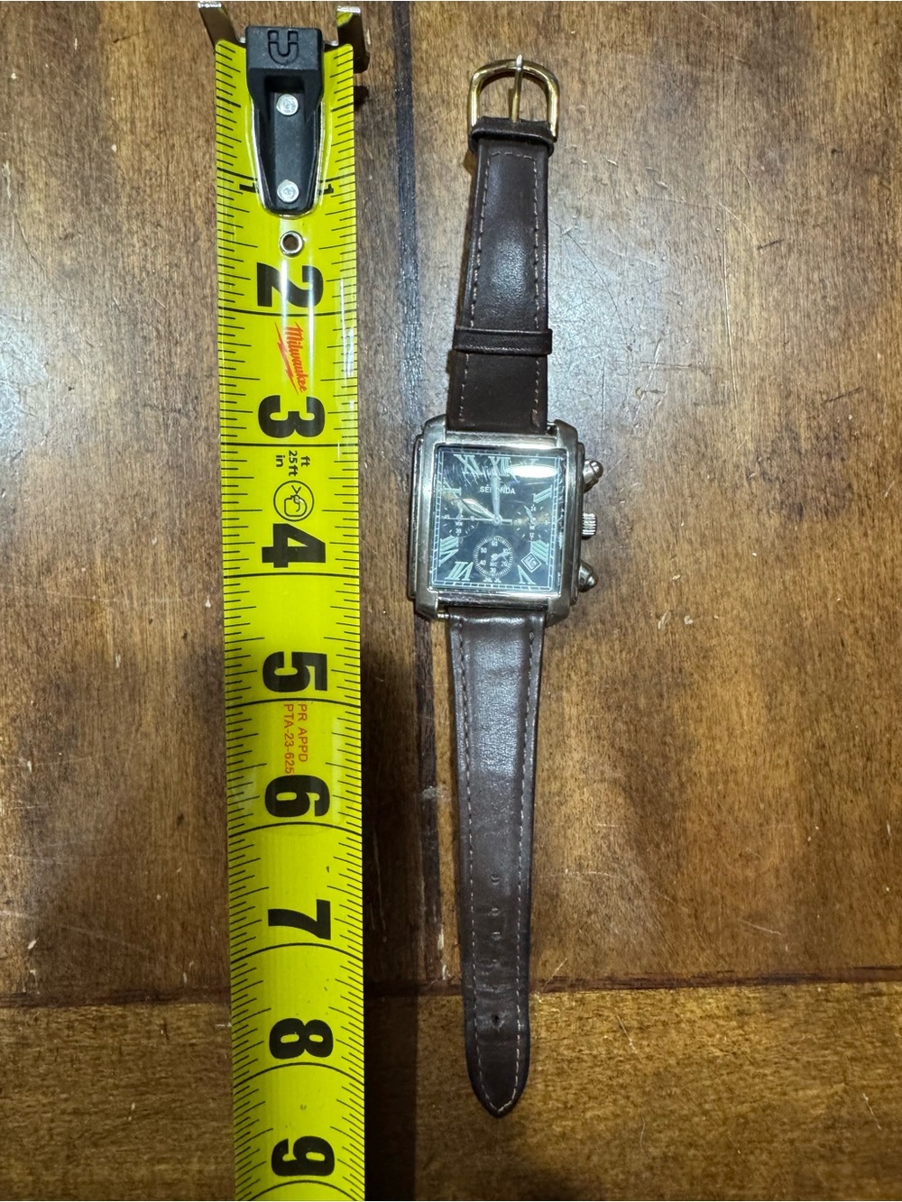 Men's Brown Leather Strap Square Dial Watch with Dark Face